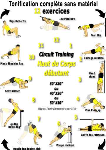 circuit-training pour renforcer les muscles du haut du corps niveau débutant