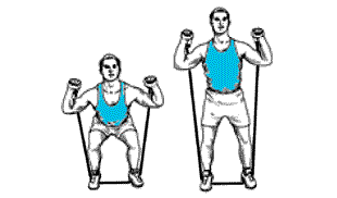 exercice type squat avec bande elastique pour muscler les jambes