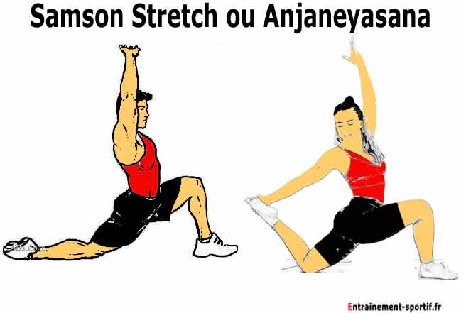 samson stretch ou anjaneyasana en yoga, étirement couplé quadriceps - psoas