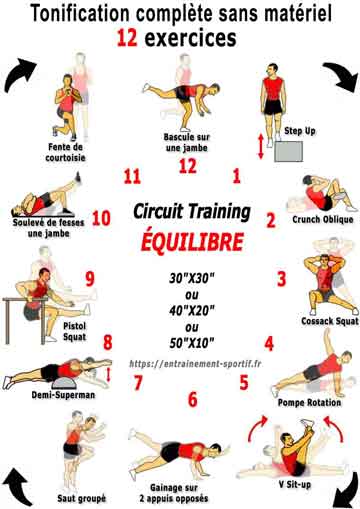 exercices d'équilibre en circuit-training 