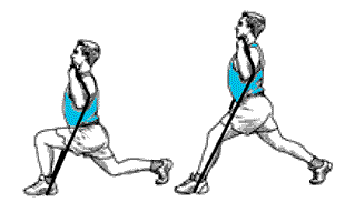 exercice en fente avant avec bande elastique pour muscler les jambes