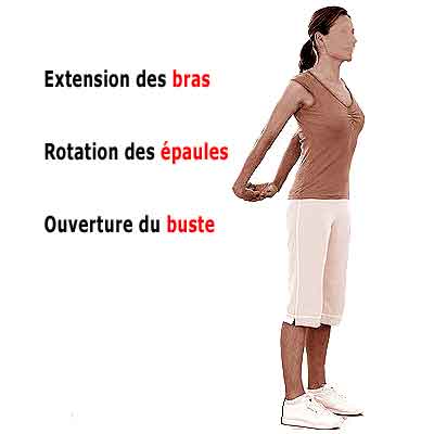 extension des bras tendus dans le dos pour étirer les épaules