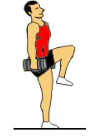 exercice isométrique debout sur un appui avec charges tenues près des hanches