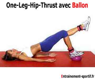 one-leg-hip-thrust avec ballon, exercice de gainage du dos en appui instable